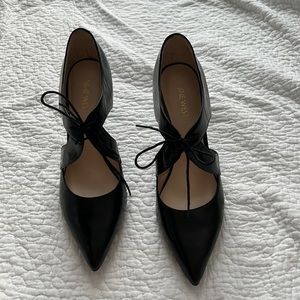 Black Leather Nine West Lace Up Heels
